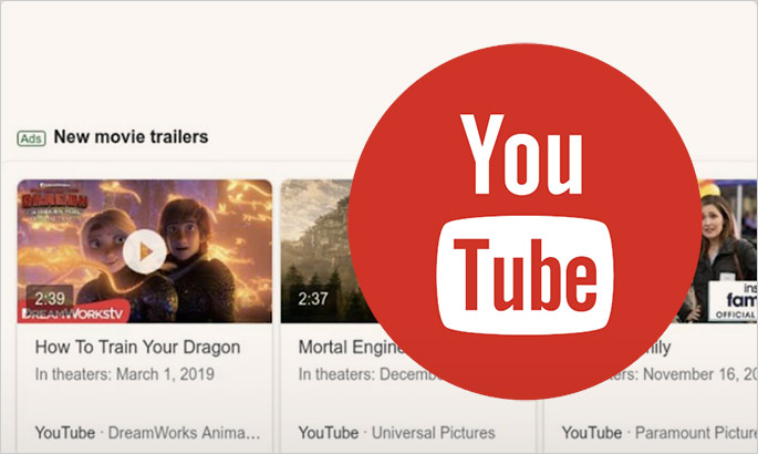 Google testing YouTube movie trailer videos in ads on Google.com